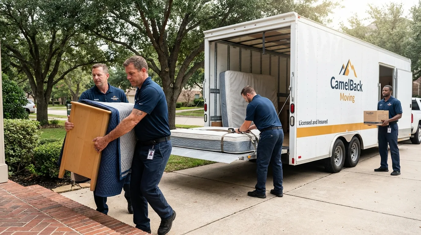 Crew loading residential truck for cross-state move from Petersburg, VA